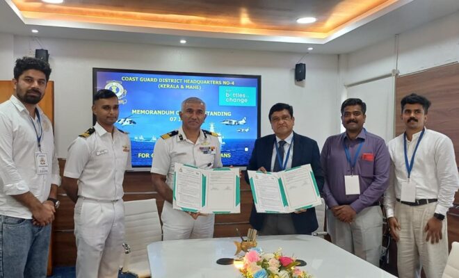 Indian Coast Guard Kerala & Mahe And Bisleri International Unite For Cleaner Coastlines And A Sustainable Future