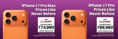 Best iPhone Deals: iPhone 17 Pro Drops to Rs. 69,990, Pro Max to Rs. 74,990; iPhone 18 Pre Bookings Begin at Croma
