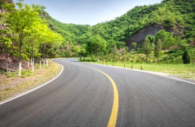 Curved mountain road,